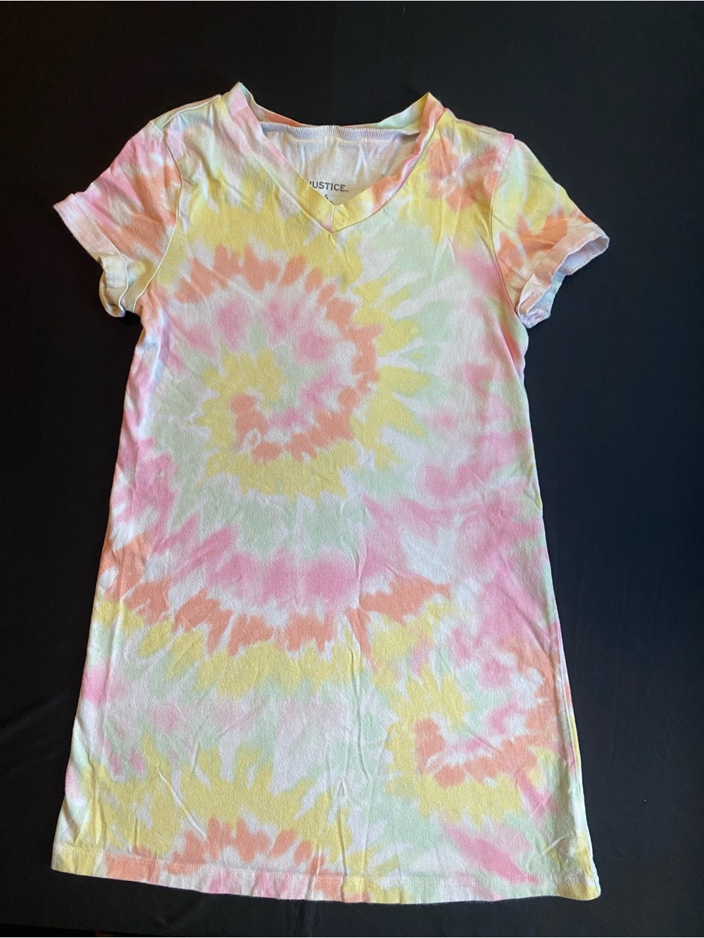 Justice Pastel Tie-Dye V-Neck Tee Dress in Pink, Yellow & Peach